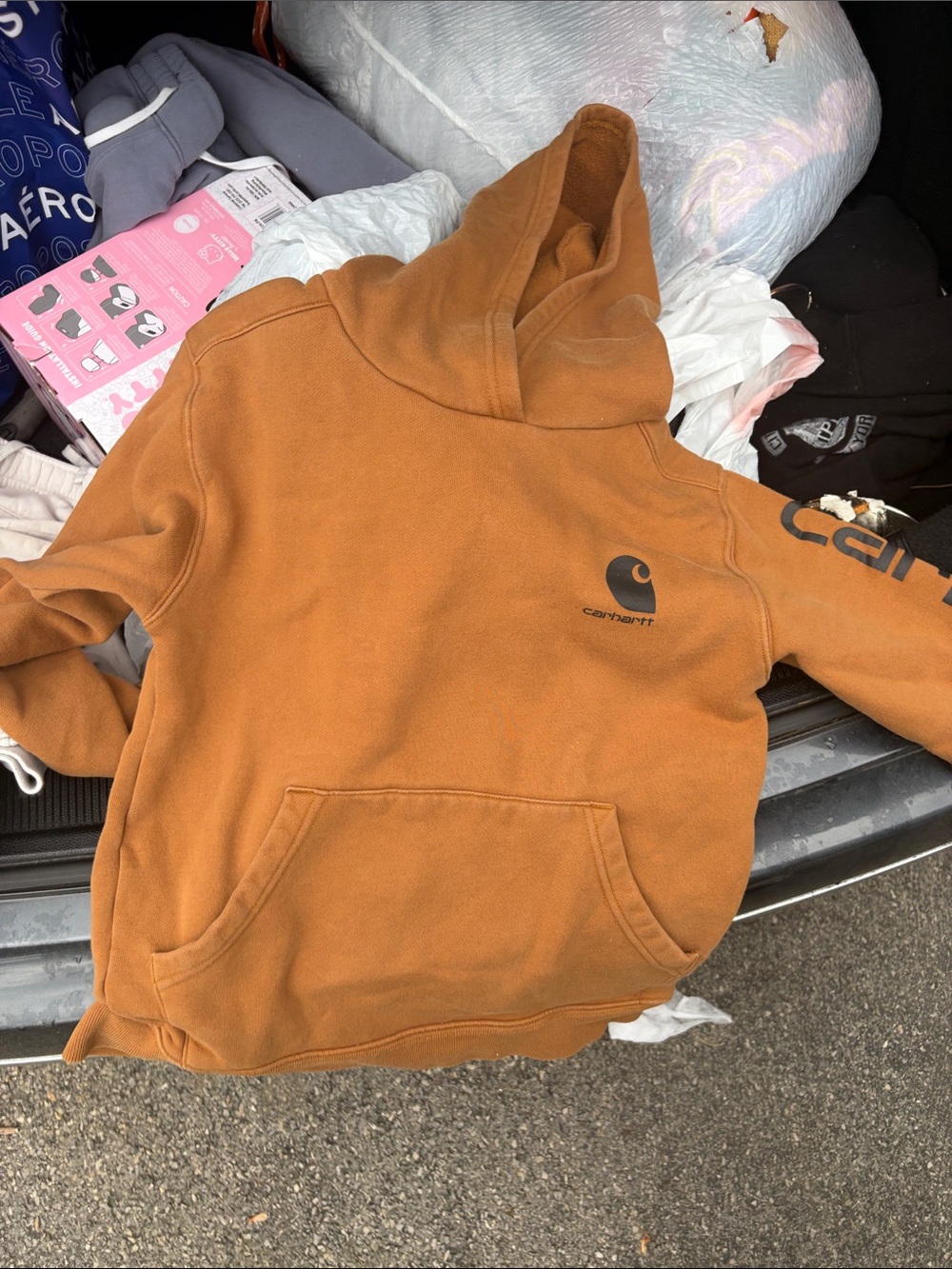 Carhartt Tan/Brown Hooded Work Pullover with Logo